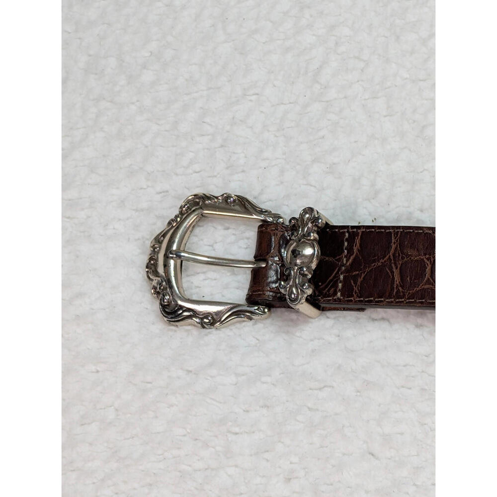 Brighton Brown Croc Embossed Leather Belt with Silver Western Buckle - Picture 7 of 11